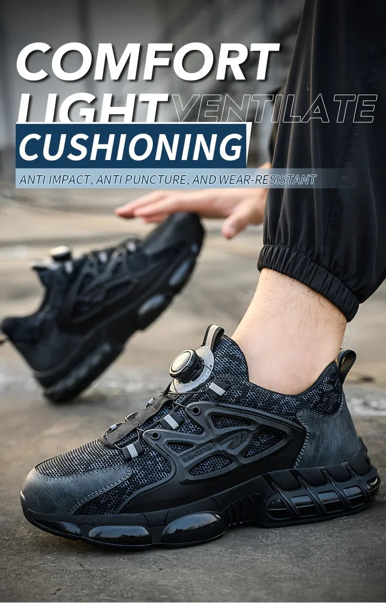 Rotating Button Safety Shoes Men Steel Toe Sneaker Air Cushion Work Shoes Man Puncture Proof Work Safety Boots Protective Shoes