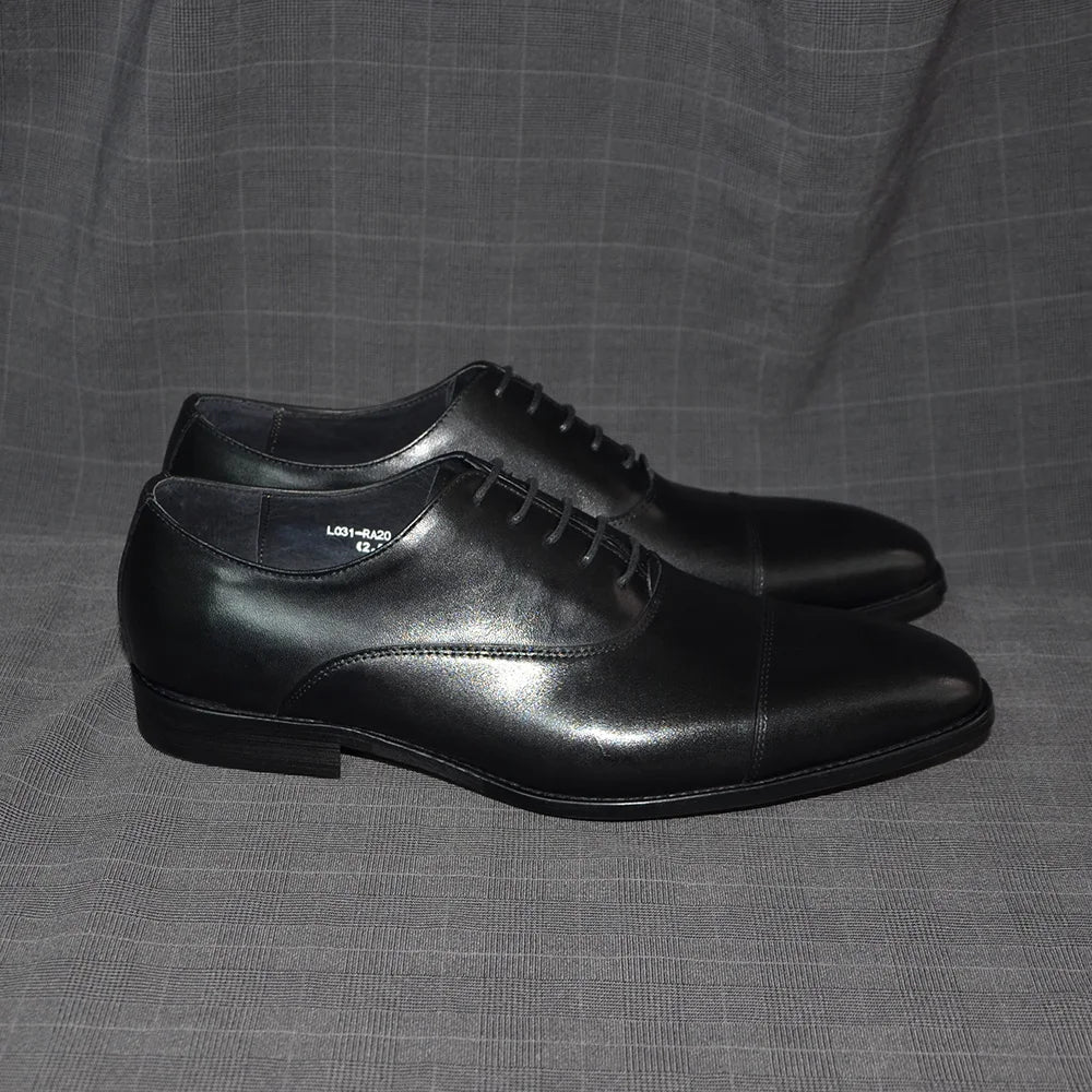 Classic Cowhide Genuine Leather Mens Dress Shoes Black Brown Cap Toe Lace-Up Oxford Company Business Office Formal Shoes for Men