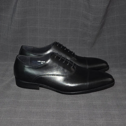 Classic Cowhide Genuine Leather Mens Dress Shoes Black Brown Cap Toe Lace-Up Oxford Company Business Office Formal Shoes for Men