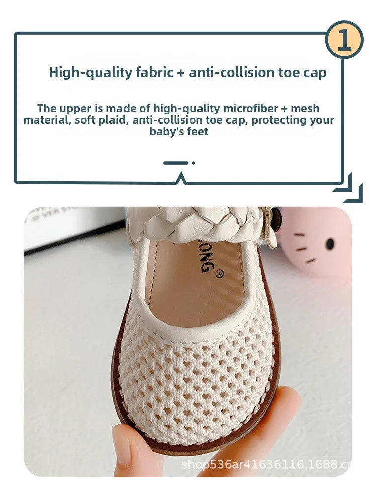 Girls Walking Shoes Lace Mesh Bows Kids Princess Shoes Non-slip Shiny Sequins 2025 New Children Flat Shoes Soft Sole Non-slip