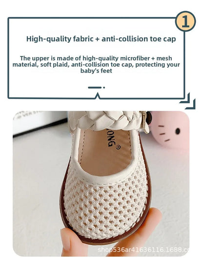 Girls Walking Shoes Lace Mesh Bows Kids Princess Shoes Non-slip Shiny Sequins 2025 New Children Flat Shoes Soft Sole Non-slip
