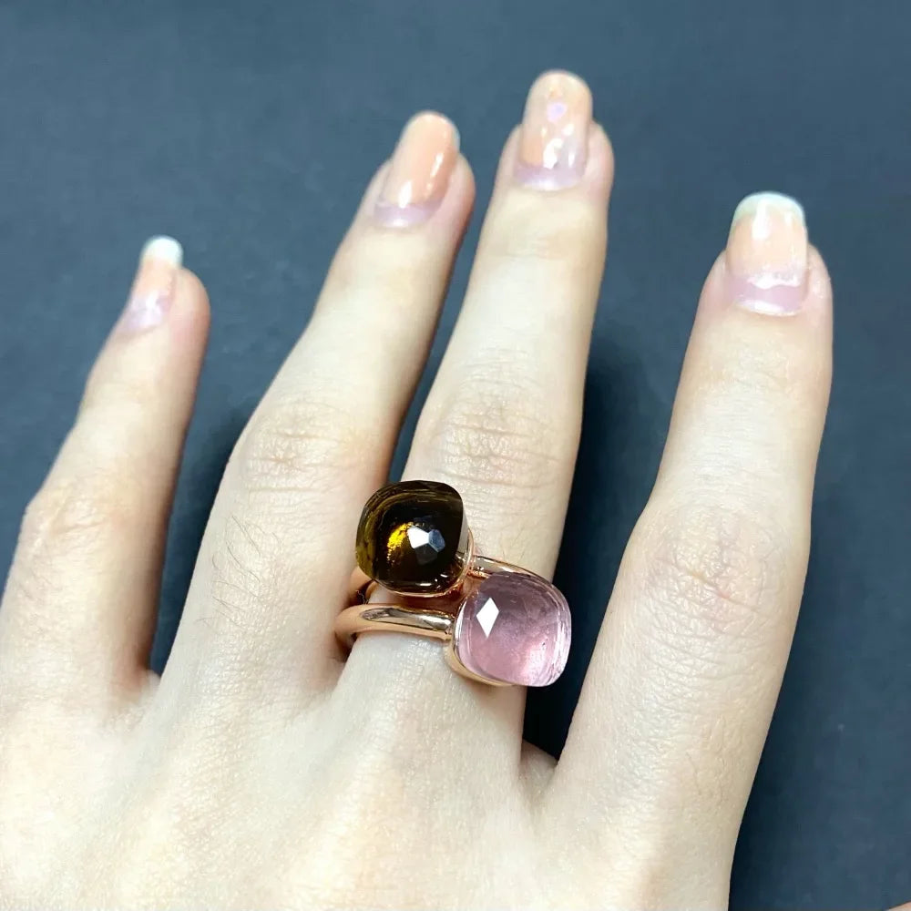 2Pcs/Set Fashion Stacked Candy Ring Women Mix Color Crystal Jewelry 30 Colors Trendy Gift for Valentine's Day