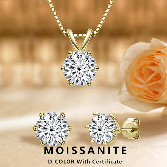 6.5mm 1CT Moissanite Earrings Pendant Necklace Original 925 Sterling Silver Earring For Valentine's Day Jewelry Set Gift