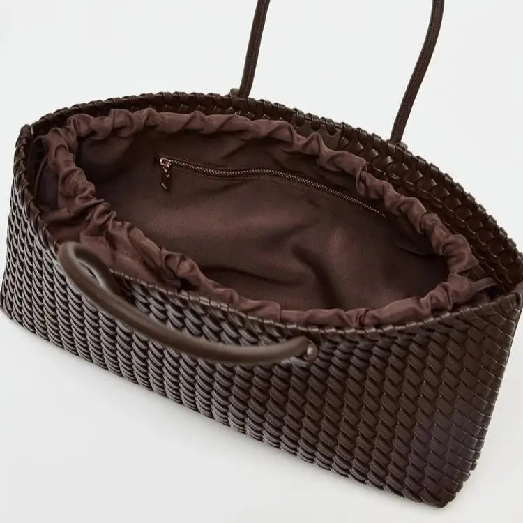 ELONGATED WOVEN SHOPPER BAG Fashionable Top Handle Tote Bag, Women's Shoulder Handbags Luxury Design for Everyday Style