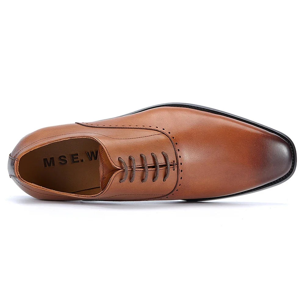 Men's Top Layer Cow Leather Formal Shoes Business Dress Office Comfortable Breathable Leather Lining Wedding Shoes