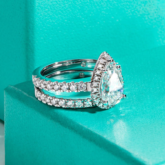 3ct Pear Cut D Color Moissanite Halo Bridal Ring Set Wedding Band Silver Rings Anniversary Jewelry Gift Wholesale