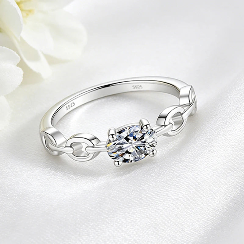 0.5CT Oval Cut Moissanite Rings for Women D VVS1 Lab Diamond Wedding Band Plated 18K 100% S925 Sterling Silver Jewelry