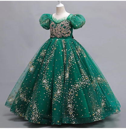 Girls' Flower Wedding Dress Long Sleeveless Summer Princess Rainbow Host Gift Performance Program