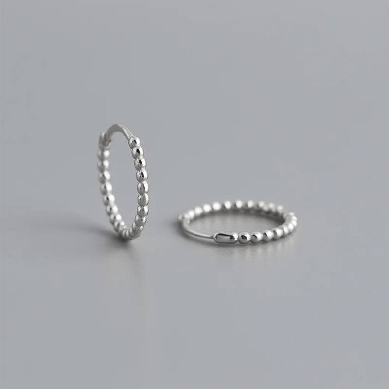 925 Sterling Silver Fashion Minimalist Beads Huggies Hoop Earrings for Women Trend Charm Ear Buckle Bohemian Jewelry Gift