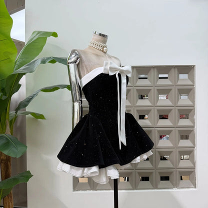 Women Strapless Backless Polka Dot Bow A Line Dress Party Birthday Evening Ball Gowns Nightclub Show Wear Fashion Vestido