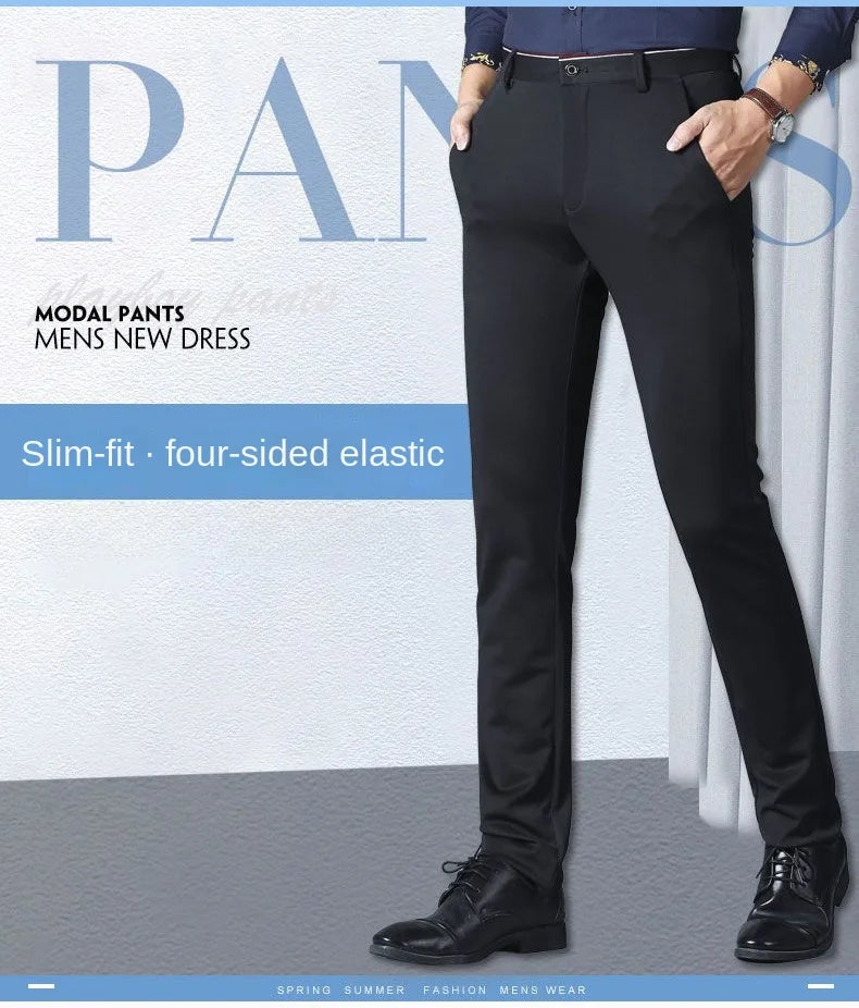 Classic Black Men's Office Dress Pants for Business Formal Fashionable Slim Fit Men's Suit Pants Casual Trousers Plus Size 28-40