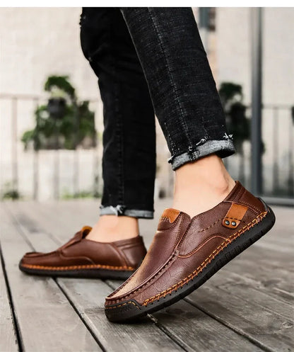 New Fashion Men Casual Shoes Handmade Leather Loafers Comfortable Men's Shoes Quality Split Leather Flat Driving Shoes Size 48