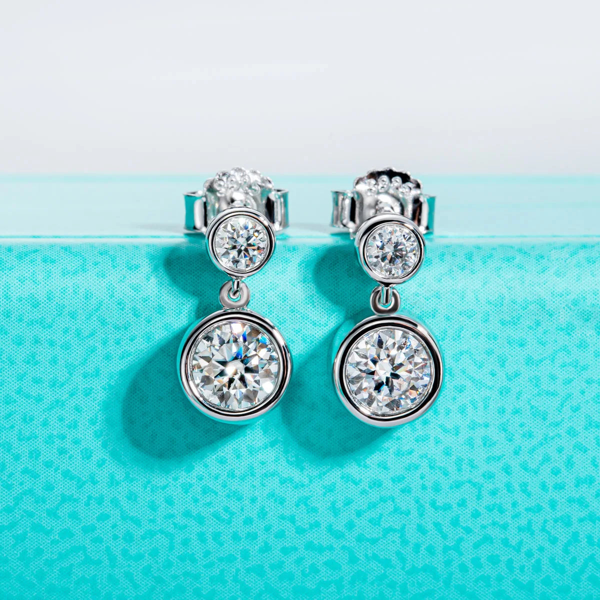1.2cttw D Color Moissanite Drop Earrings 18K Gold Plated 925 Sterling Silver Stud Bezel Earrings Women Gifts Wholesale