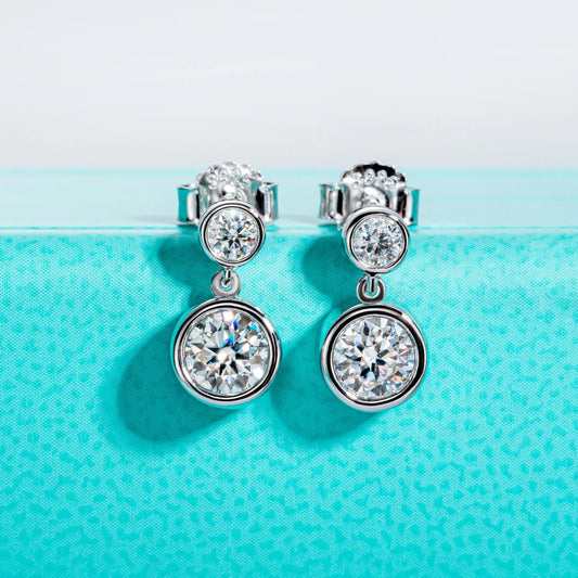 1.2cttw D Color Moissanite Drop Earrings 18K Gold Plated 925 Sterling Silver Stud Bezel Earrings Women Gifts Wholesale