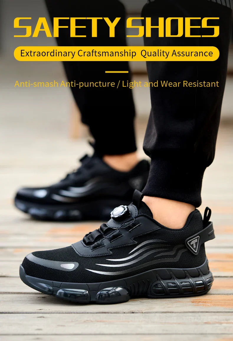 Rotary button new safety shoes for men, anti-impact and anti-piercing work shoes, fashionable men's sports shoes Tactical Boots