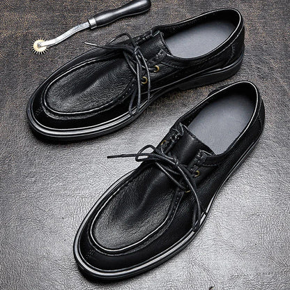 New Genuine Leather Men's Shoes Retro Soft Cowhide Men's Shoes British Business Casual Dress Lacing Soft Sole Leather Shoes