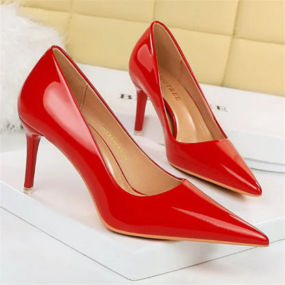 Women 7.5cm 10.5cm High Heels Wedding Bridal Classic Pumps Lady Scarpins Metallic Leather Low Heels Stiletto Nude Office Shoes
