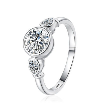 Pear Round Cut Full Moissanite Ring for Women 925 Sterling Silver with White Gold Plated Lab Diamond Rings Wedding Band