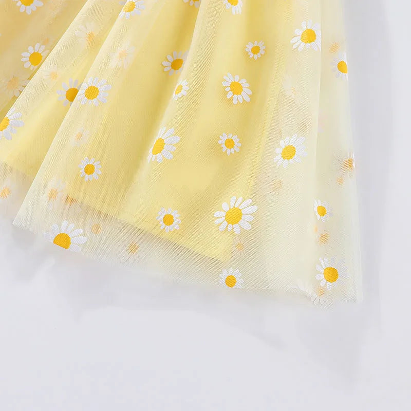 Korean Style Girls' Summer Dress 0-4Y Cute Baby Children's Little Daisy Suspender Mesh Dress Kid's Clothing