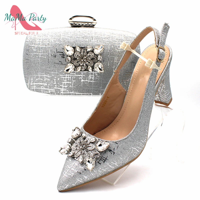 Nigerian Women Shoes and Bag Set in Gold Color High Quality New Arrivals Classics Style for Garden Party