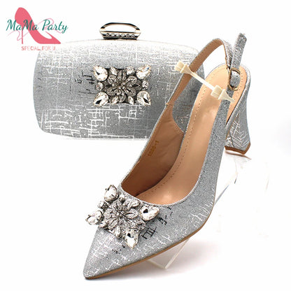 Nigerian Women Shoes and Bag Set in Gold Color High Quality New Arrivals Classics Style for Garden Party