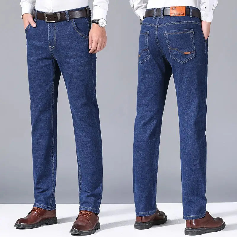 Autumn Spring Business Jeans Men Casual Comfortable Straight Denim Pant Stretch Fashion Classic Soft Premium Blue Black Trousers
