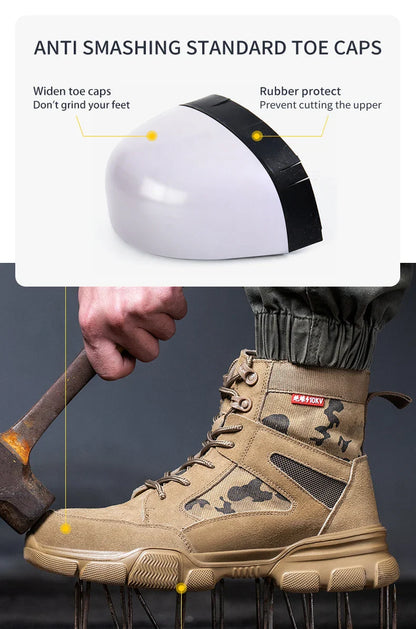 Outdoor Men Work Boots Safety Shoes Anti-puncture Safety Boot Work Steel Toe Shoes Indestructible Desert Combat Boots Protective