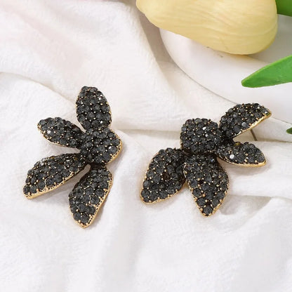 Vintage Gothic Black Rhinestone Flower Earrings for Women Fashion Holiday Party Jewelry Gifts New
