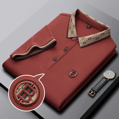 Men's short sleeved summer polo shirt high-end design exquisite smooth silk breathable wrinkle resistant hot selling T-shirt