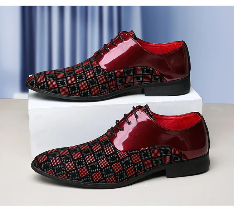 Elegant Red Men's Casual Leather Shoes Pointed-Toe Lace-up Men's Dress Shoes Comfortable Formal Shoes zapatos de vestir hombre