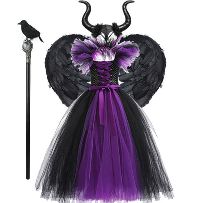 Fantasia Malévola Infantil Meninas Vestido Princesa Bruxa Festa a Fantasia Roupa de Carnaval Infantil Disfarce sem Mangas
