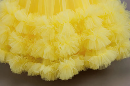 Girls Summer Yellow Sequin Wedding Dresses Wedding Dresses Tulle Carnival Outfits Girls Birthday Party Dresses Girls Ceremony Ou
