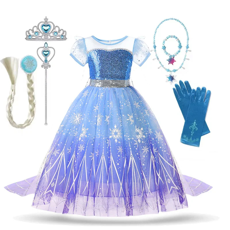 Vestidos de Elsa para Meninas Fantasia de Princesa Infantil Lantejoulas Fantasia Infantil Cosplay Rainha Roupas de Halloween Vestidos de Festa de Carnaval