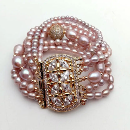 7 strands Potato rice shape Natural FreshWater Pearl Multilayer Charm Bracelet Original Design Jewelry