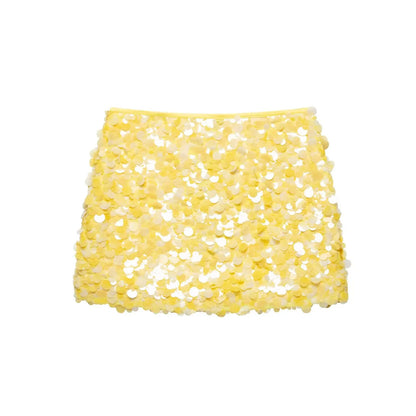 Women Y2K With Sequined Solid A-Line Mini Skirt Side Zipper High Waist Female Chic Lady Casual Skirts