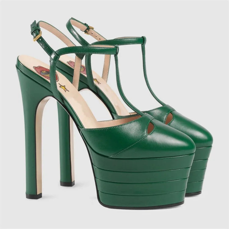 2026 Women's Round Head Sandals Thin Heels 5cm Thick Bottom Slope Heel Fish Mouth Rivet Sandal T-Platform Sandals Size34-43