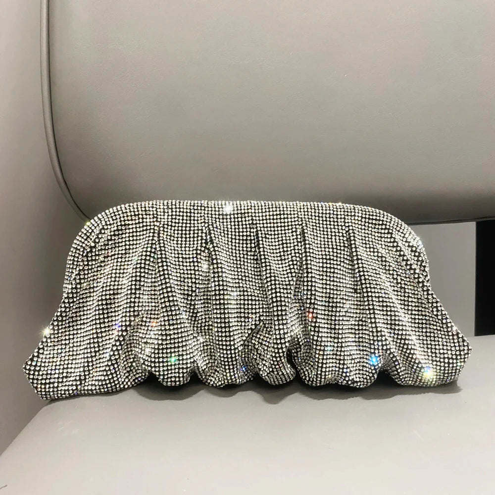 Shiny Rhinestones Handmade Evening Clutch Bags New Folds Purses and Handbags Luxury Designer Wedding Party High Quality