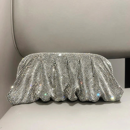 Shiny Rhinestones Handmade Evening Clutch Bags New Folds Purses and Handbags Luxury Designer Wedding Party High Quality