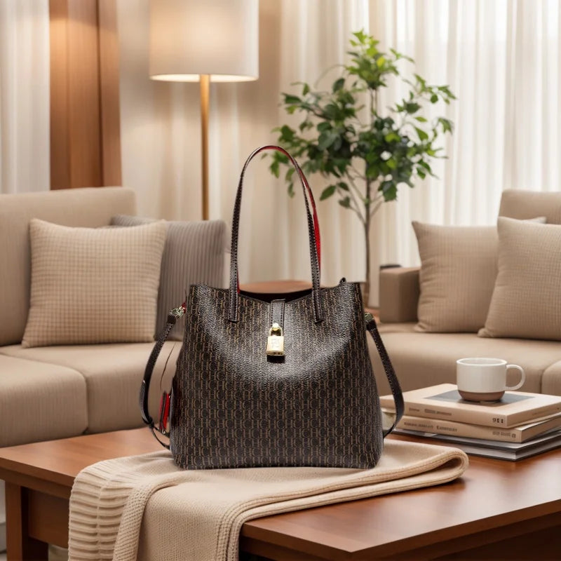 Premium Versatile Leather Crossbody Bag Ladies Large Capacity Daily Commuter Tote Bag Letter Print Design Ladies Fashion