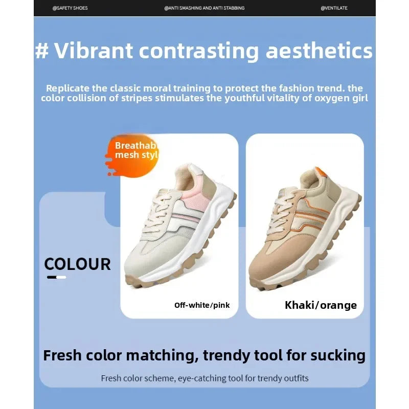 New Women's Safety Shoes with Anti Smashing and Anti Piercing Lightweight Soft Sole and Steel Toe Caps for Work Shoes