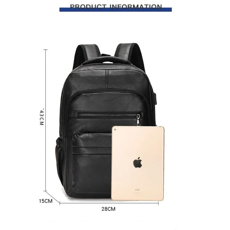 High QualityUSBCharging Backpack MenPULeather Large Capacity Computer Backpack School Backpack for Teenage Boys