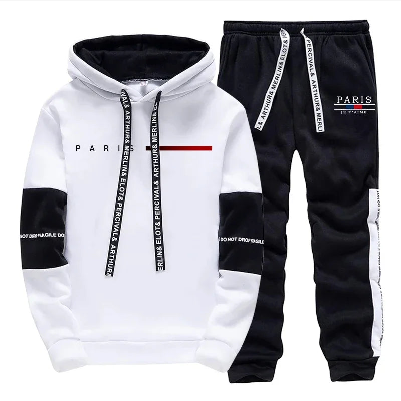 Autumn Winter Mens Tracksuit Print Casual Sweatshirts Sportswear Outdoors Sports Jogging Mens Clothing Single Piece Hoodie Pants