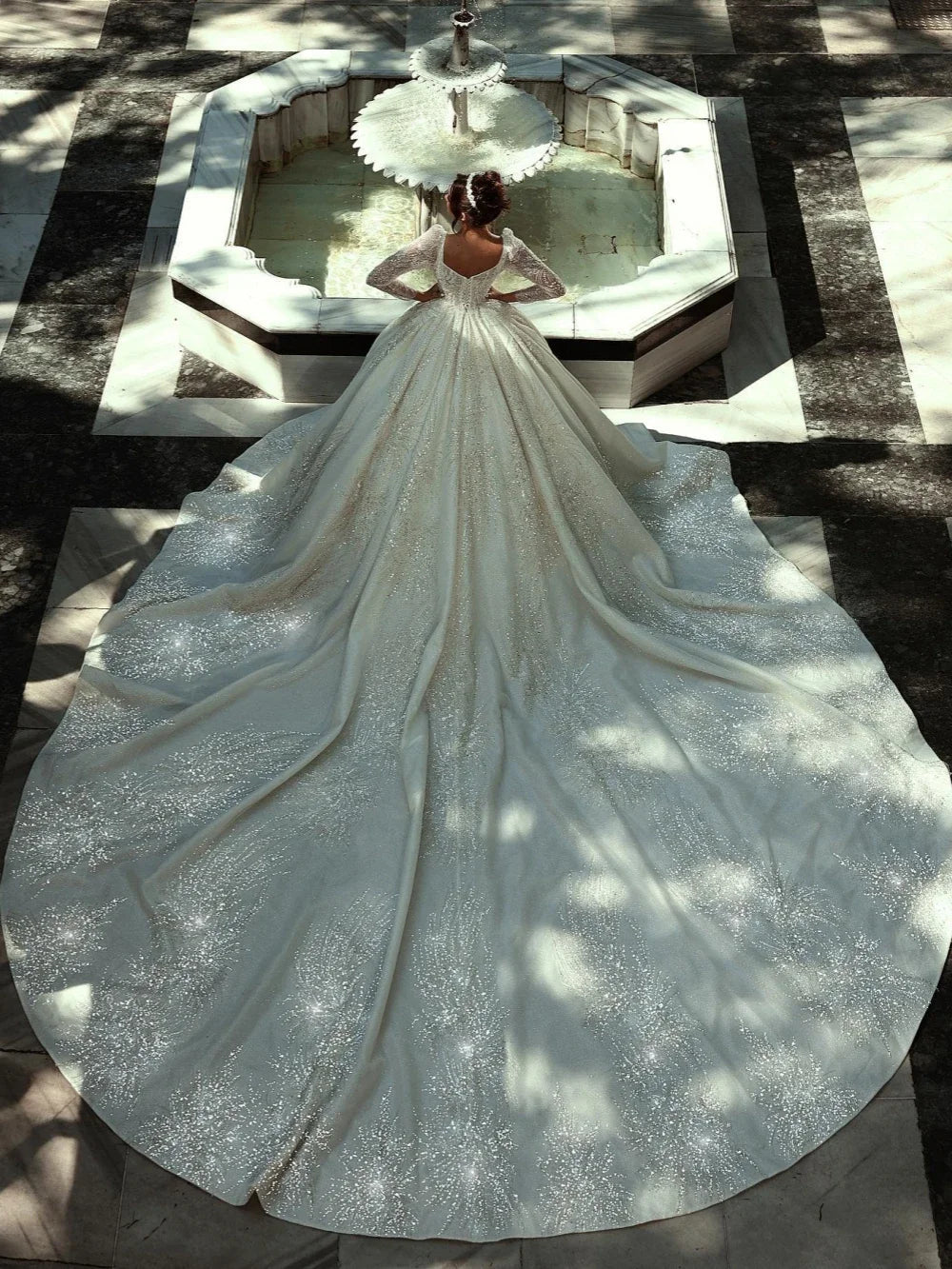 Customized Beaded Long Wedding Dresses 2025 Train Modest Long Sleeve Bridal Gown Charming Princess Dresses For Bride