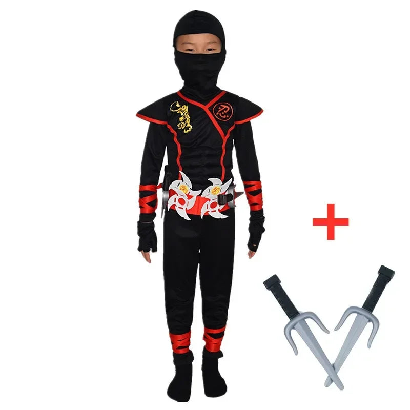 3-12Y Boys Japanese Anime Samurai Ninja Cosplay Costume Kids Holiday Theme Party Mask Onesie for Dress Up and Role Playing
