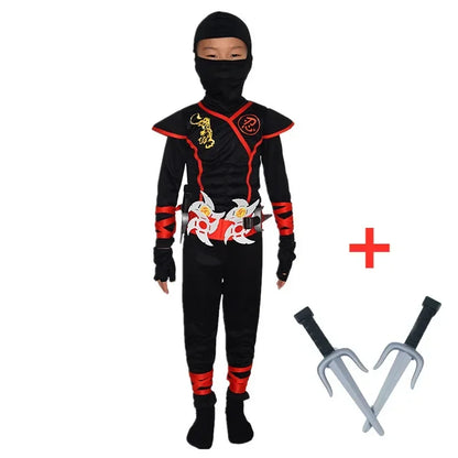 3-12Y Boys Japanese Anime Samurai Ninja Cosplay Costume Kids Holiday Theme Party Mask Onesie for Dress Up and Role Playing