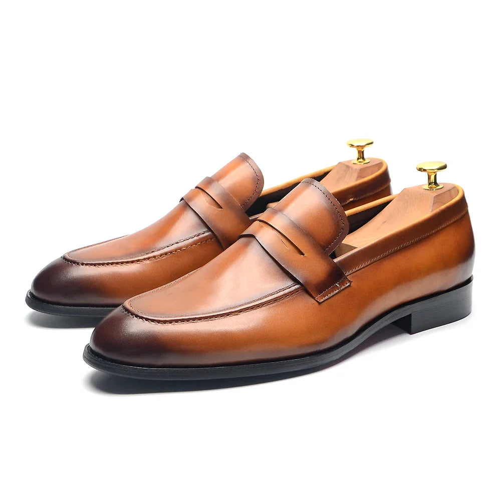Luxury Brand Slip-On Men's Dress Shoes Genuine Leather Italian Penny Loafers Brown Blue Black Wedding Party Formal Footwear Male