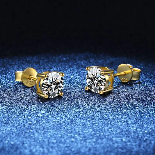 18k Gold D Color Moissanite Studs Earrings for Women Four-claw Sparkly Diamond Earring Wedding Gift S925 Sterling Silver