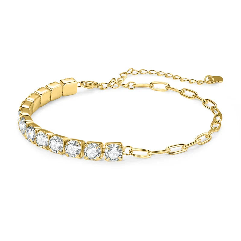 2mm Moissanite Tennis Bracelets With Gra Certificate S925 Sterling Silver Plated 18k Gold Paper Clip Bracelet For Women