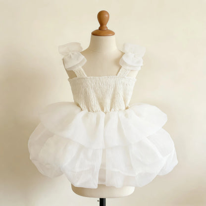 Summer Baby Tulle Pageant Wedding Party Girls Big Bow Sleeve Dress For Children 1 Year Birthday Baptism Formal Evening Vestidos