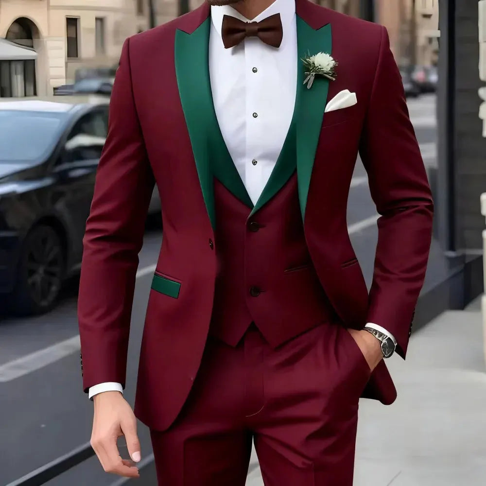 Business Casual MC Wedding Groom Best Man Dress Jacquard Men's Suit Three-piece Set  Wedding Suits for Men  Mens Suits  Suit